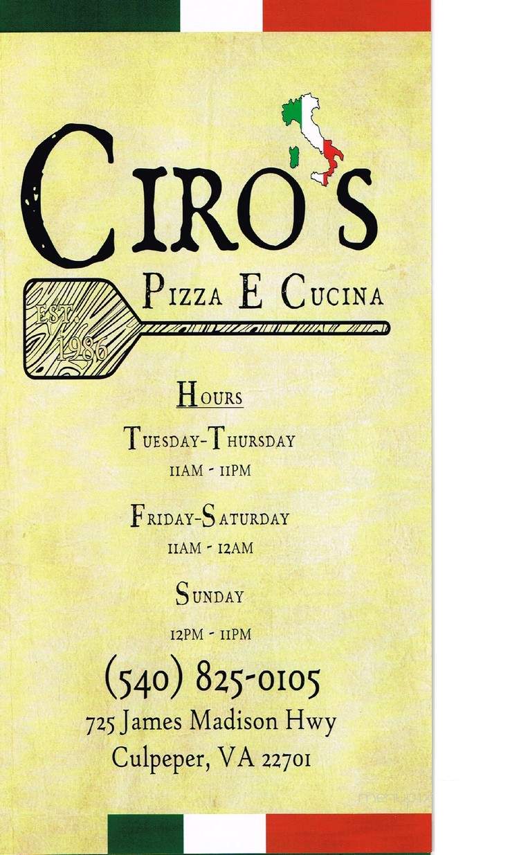 /4603063/Ciros-Italian-Pizzeria-Culpeper-VA - Culpeper, VA