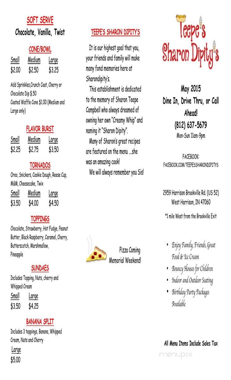Teepe's Sharon Dipity's - West Harrison, IN menu_pic