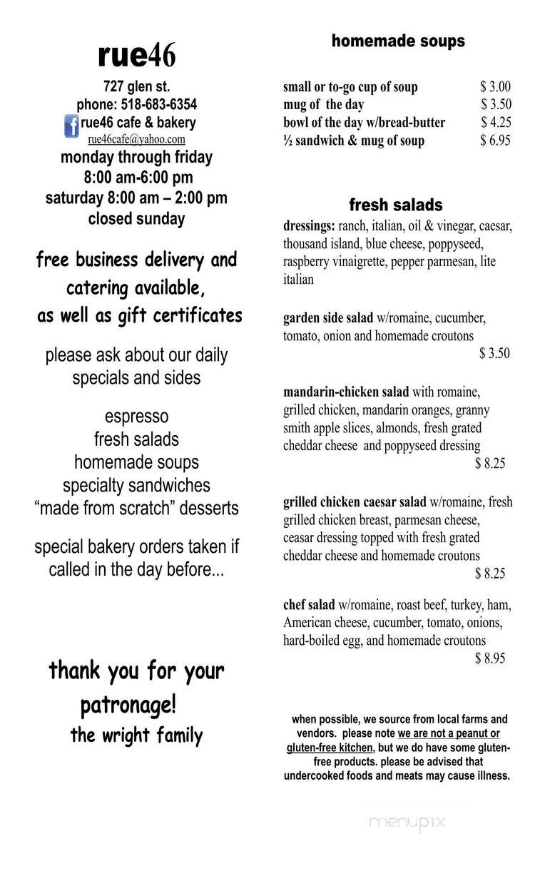 Rue 46 Cafe and Bakery - Queensbury, NY menu_pic
