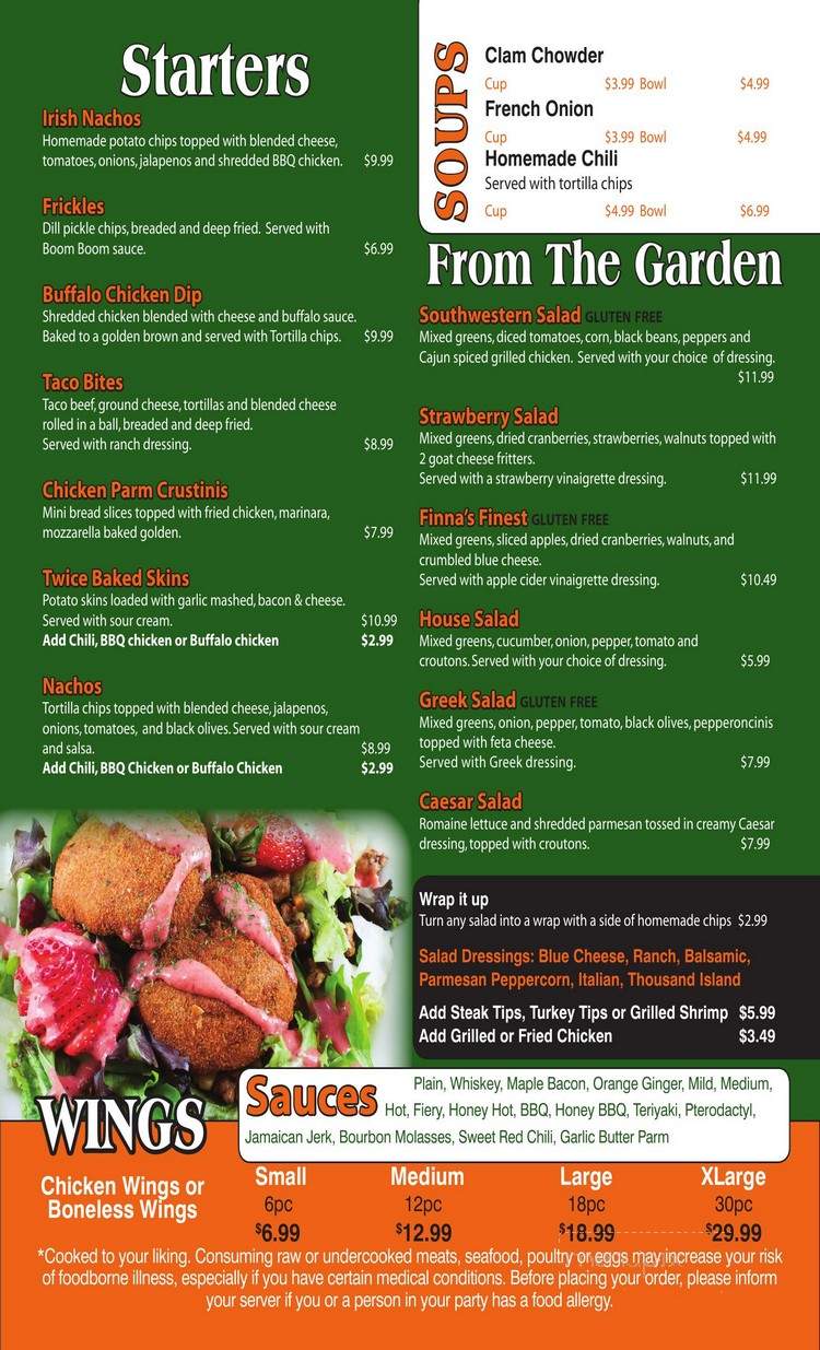 Finna's Tavern - Kingston, MA menu_pic