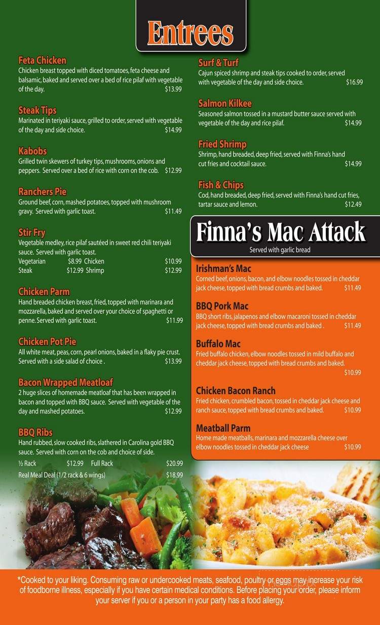 Finna's Tavern - Kingston, MA menu_pic