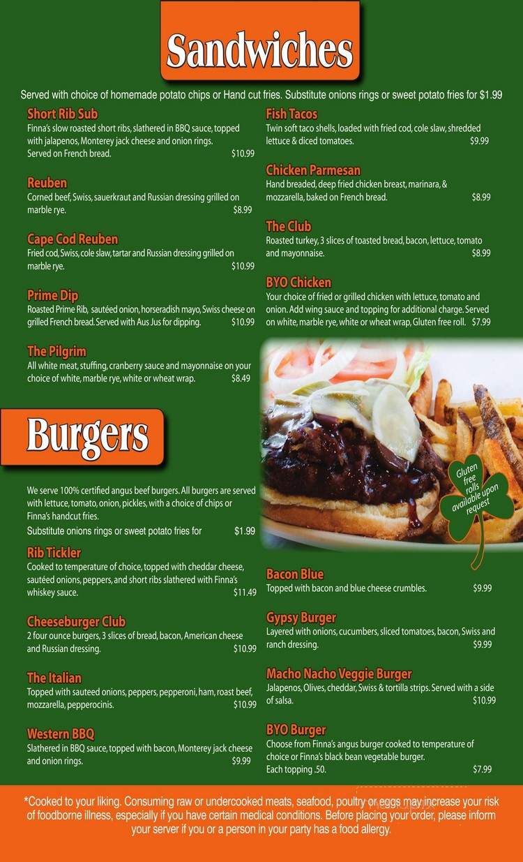 Finna's Tavern - Kingston, MA menu_pic