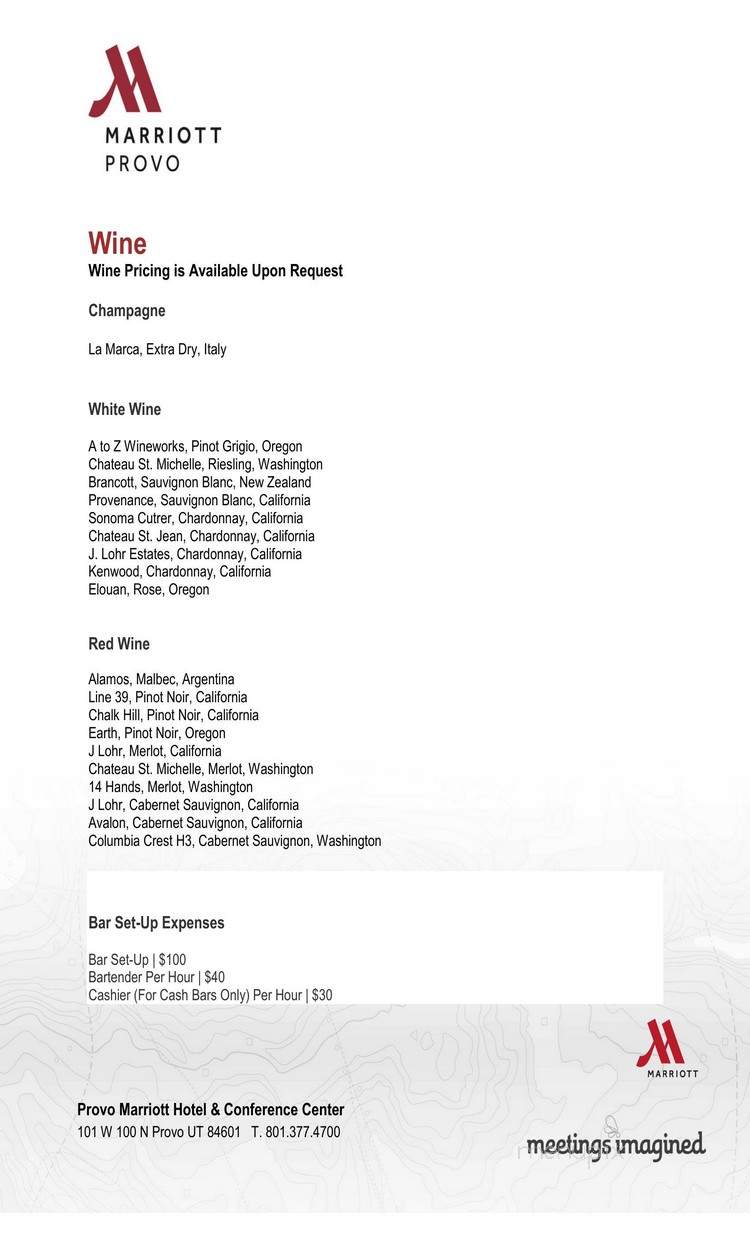 Marriott-Provo Hotel & Conf - Provo, UT menu_pic
