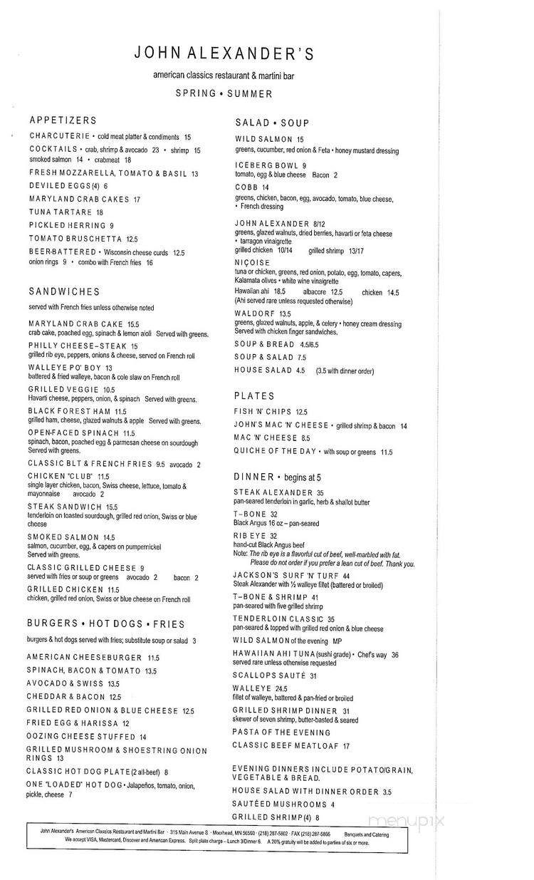 John Alexander's - Moorhead, MN menu_pic