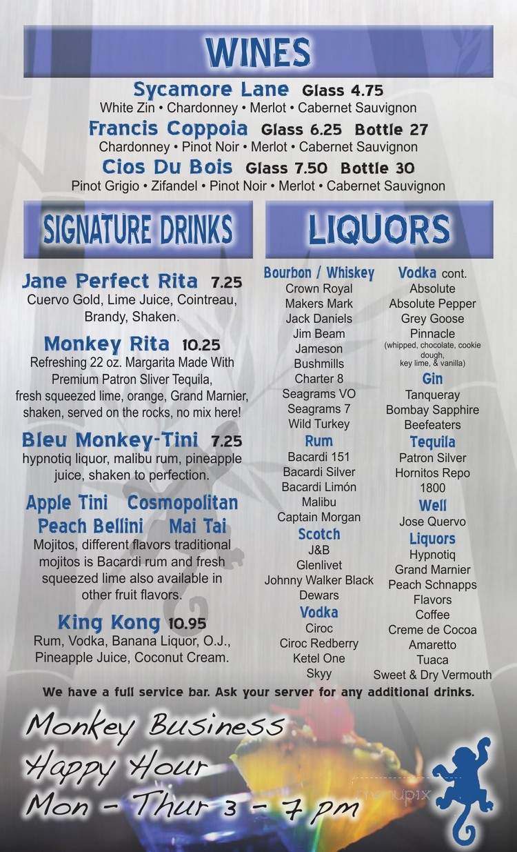 Bleu Monkey Grill NWA - Springdale, AR menu_pic