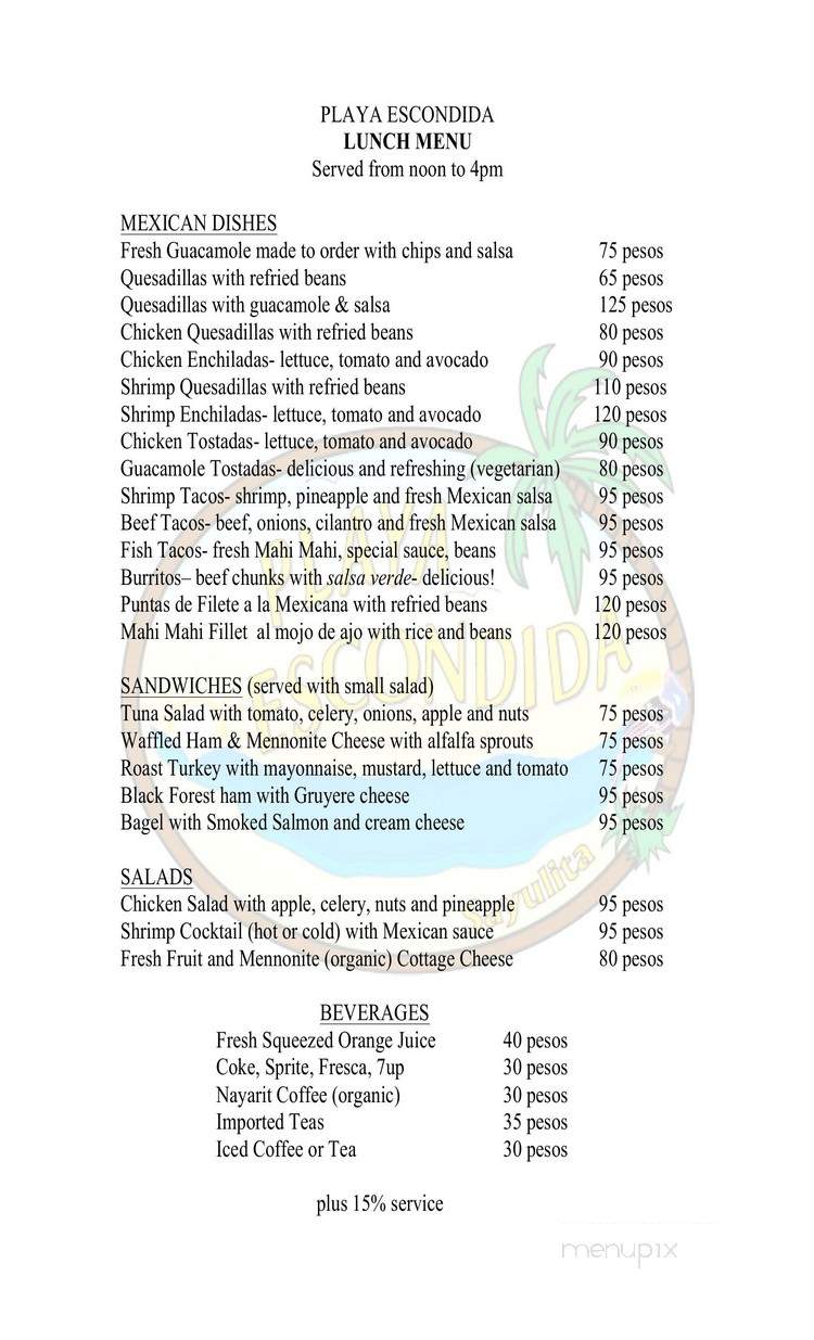 Playa Escondida - Chicago, IL menu_pic