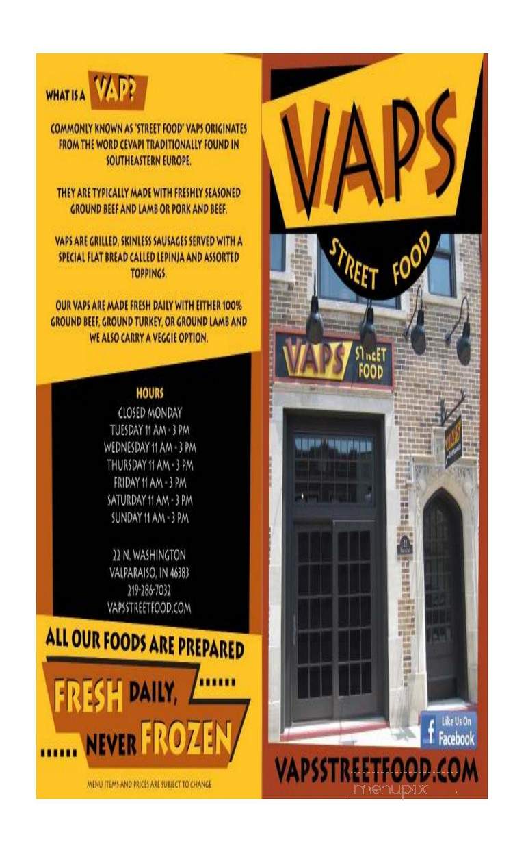 Vaps Street Food - Valparaiso, IN menu_pic