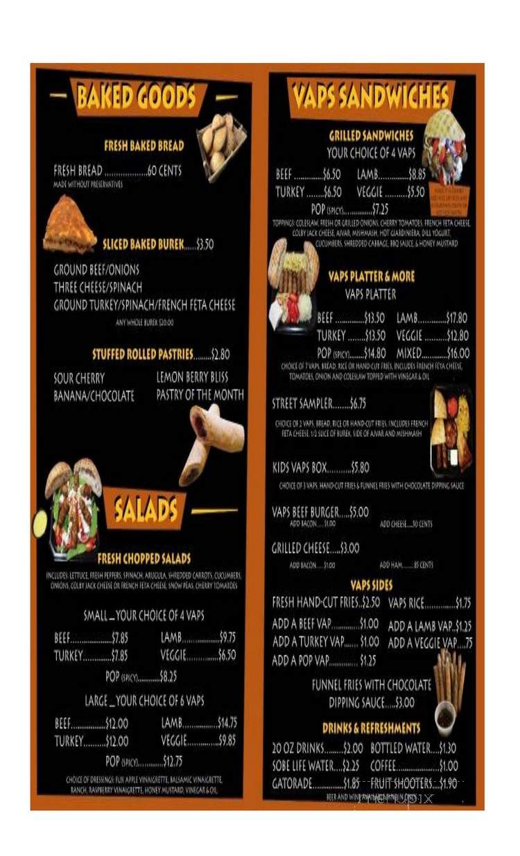 Vaps Street Food - Valparaiso, IN menu_pic