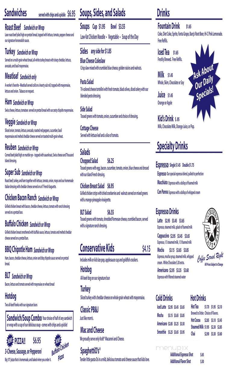 A Conservative Cafe - Crown Point, IN menu_pic