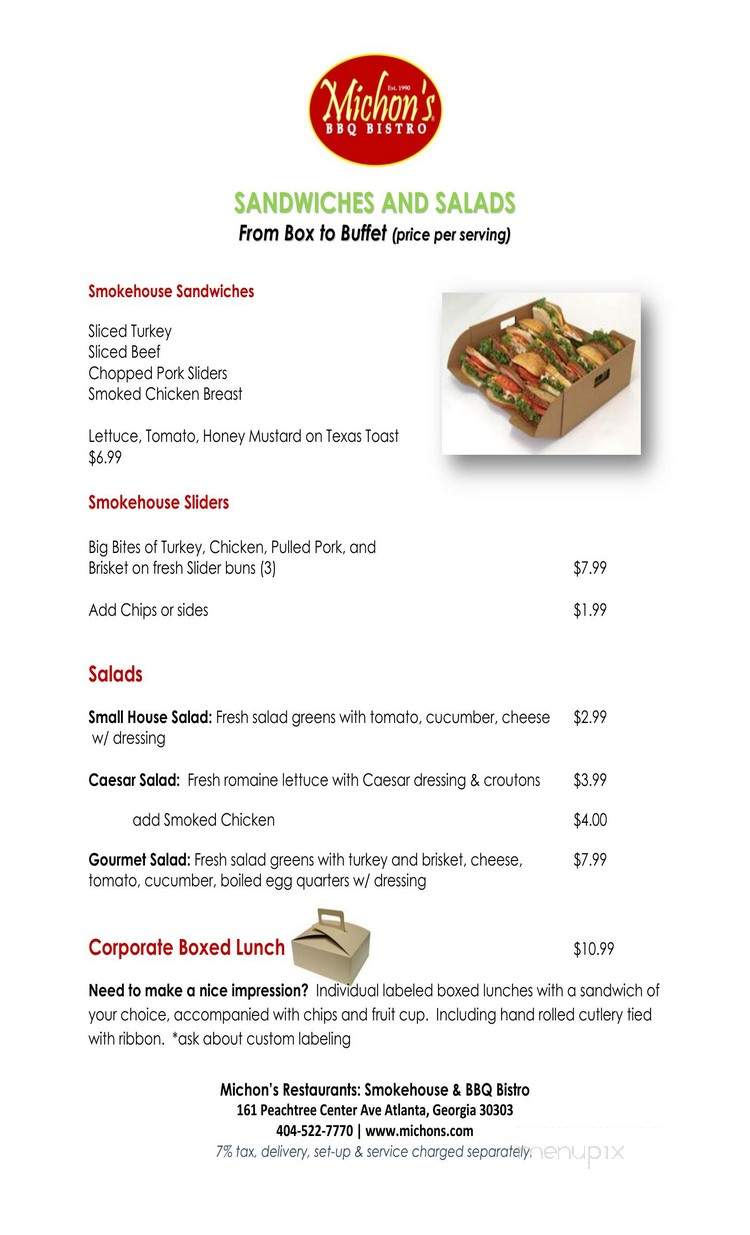 Michon's Smokehouse - Atlanta, GA menu_pic