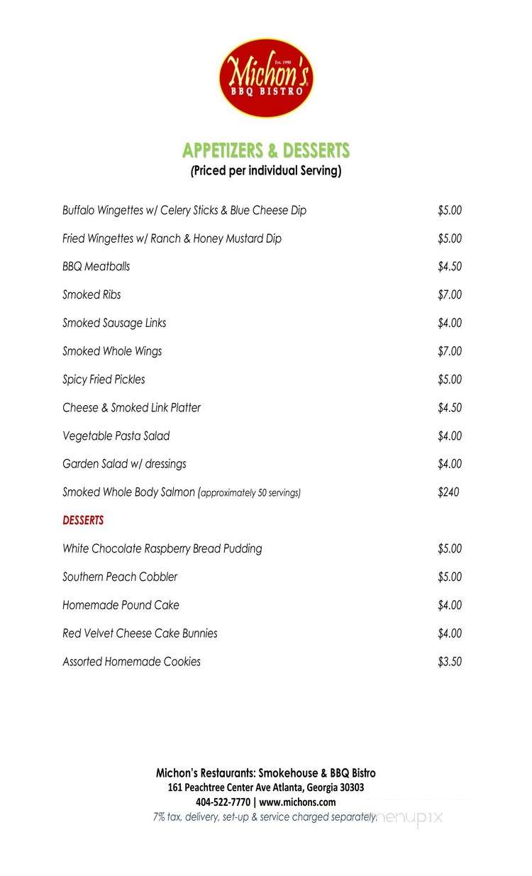Michon's Smokehouse - Atlanta, GA menu_pic