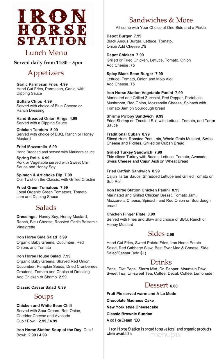 The Iron Horse Station Restaurant and Tavern - Hot Springs, NC menu_pic