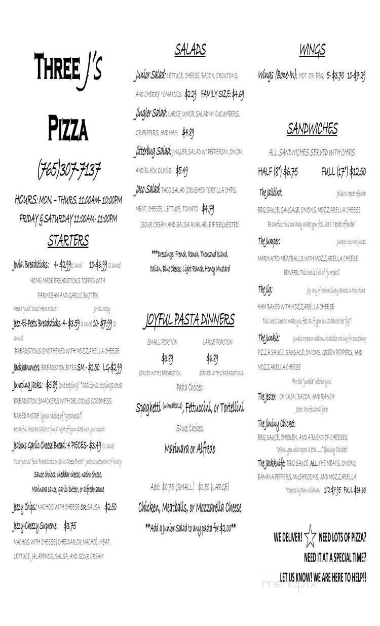 Three J's Pizza - Lafayette, IN menu_pic