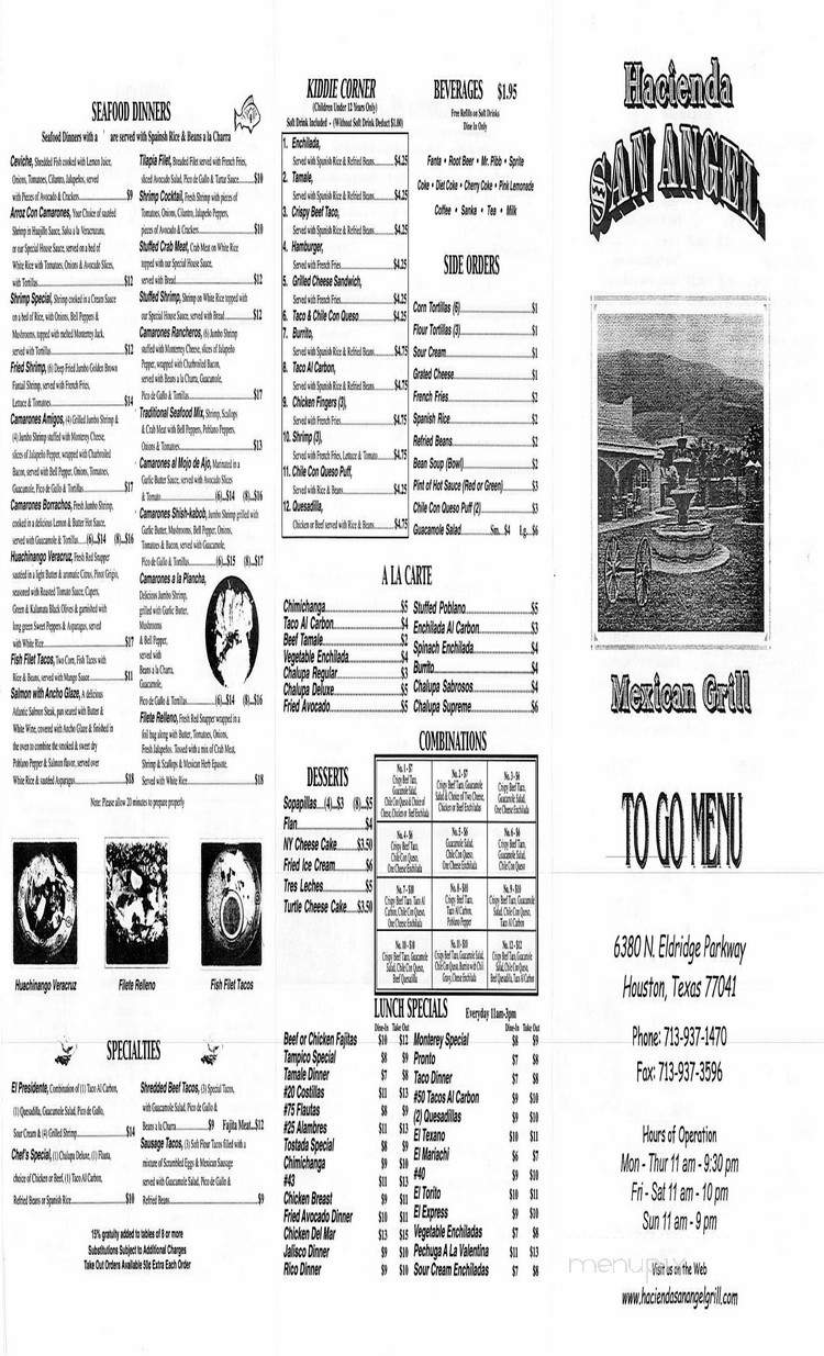 Hacienda San Angel Mexican - Houston, TX menu_pic