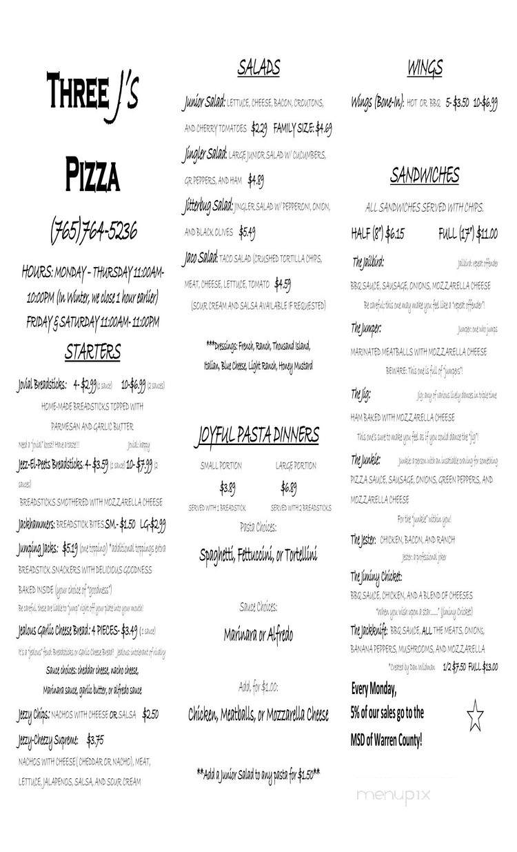 Three J's Pizza - Williamsport, IN menu_pic