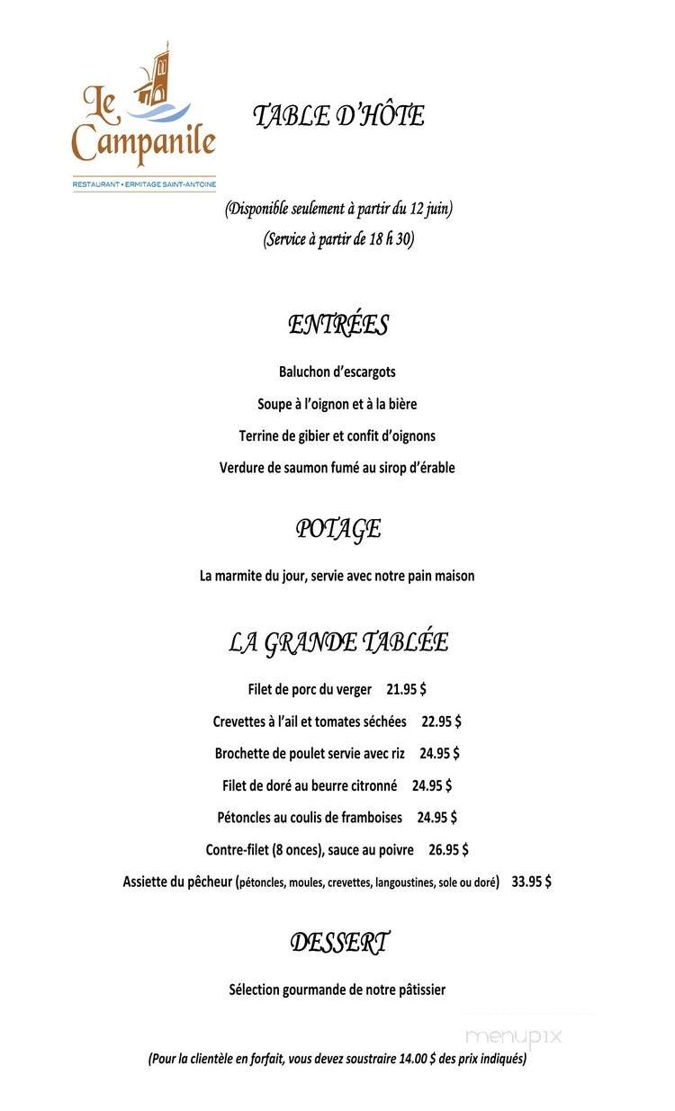 Le Campanile - Lac-Bouchette, QC menu_pic