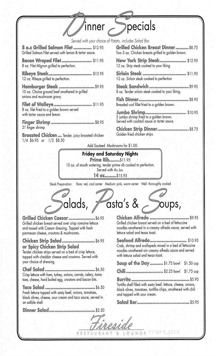 Fireside Restaurant & Lounge - Brookings, SD menu_pic