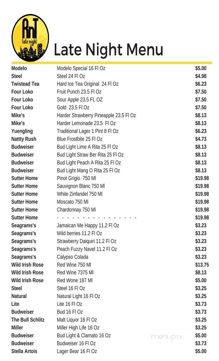 RnT Late Night - Miami, FL menu_pic