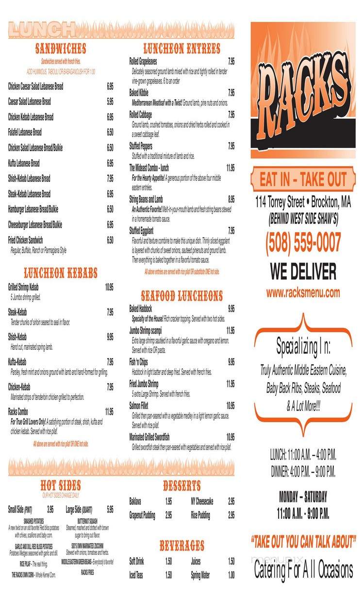 Racks Restaurant - Brockton, MA menu_pic