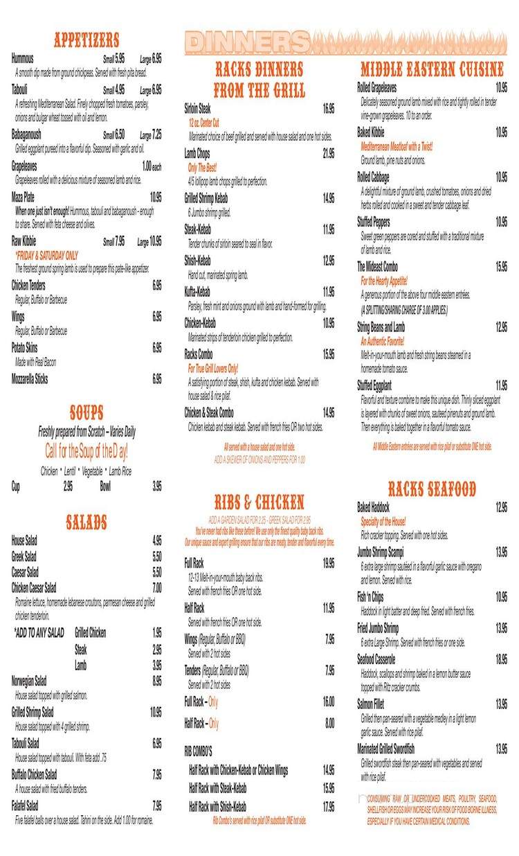 Racks Restaurant - Brockton, MA menu_pic