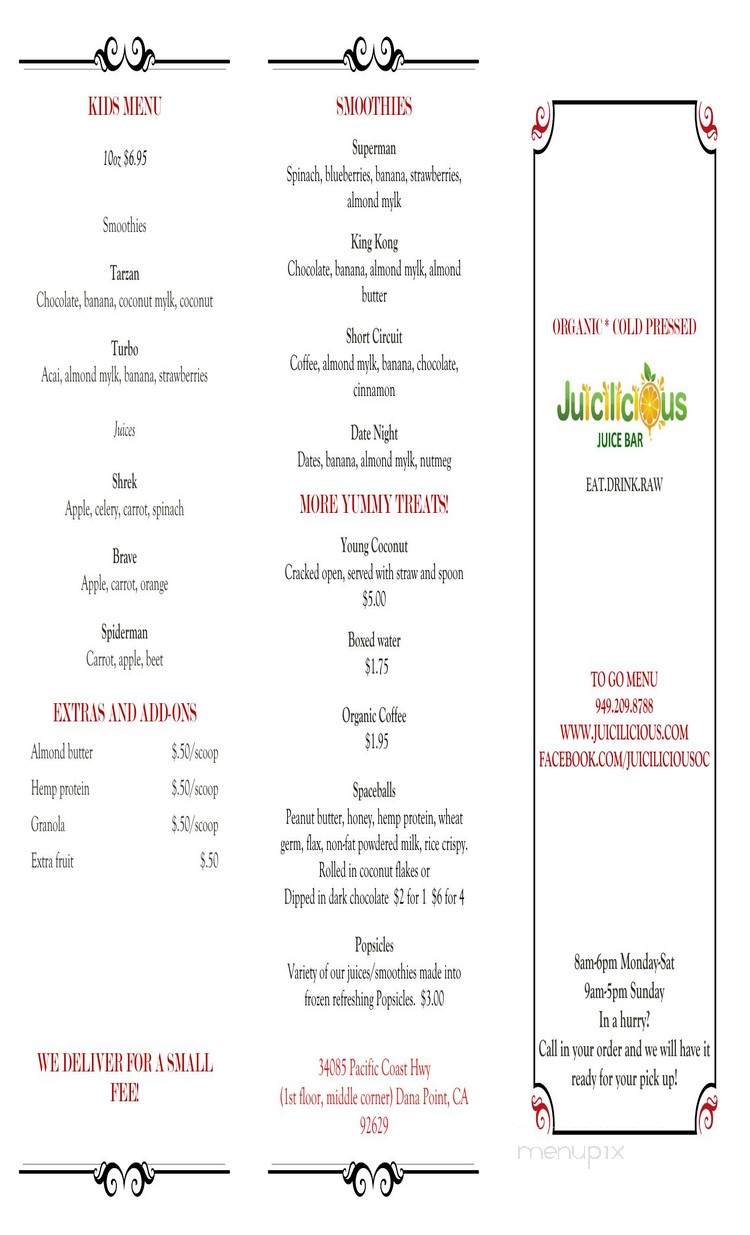 Juicilicious Juice Bar - Dana Point, CA menu_pic