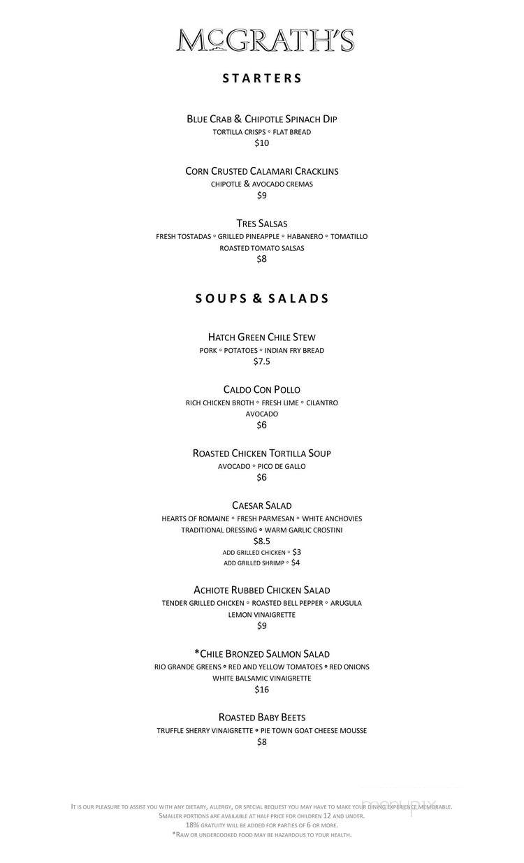 McGrath's Bar & Grill - Albuquerque, NM menu_pic