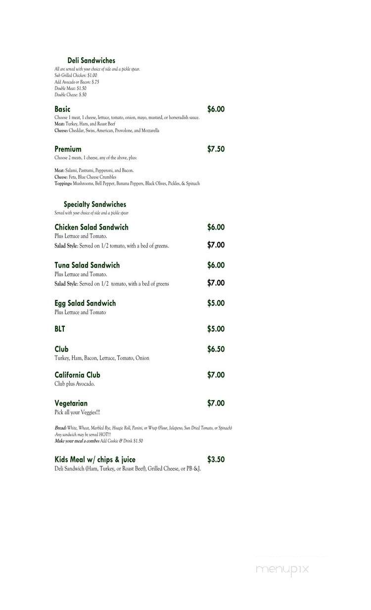Underground Cafe - Madison, GA menu_pic