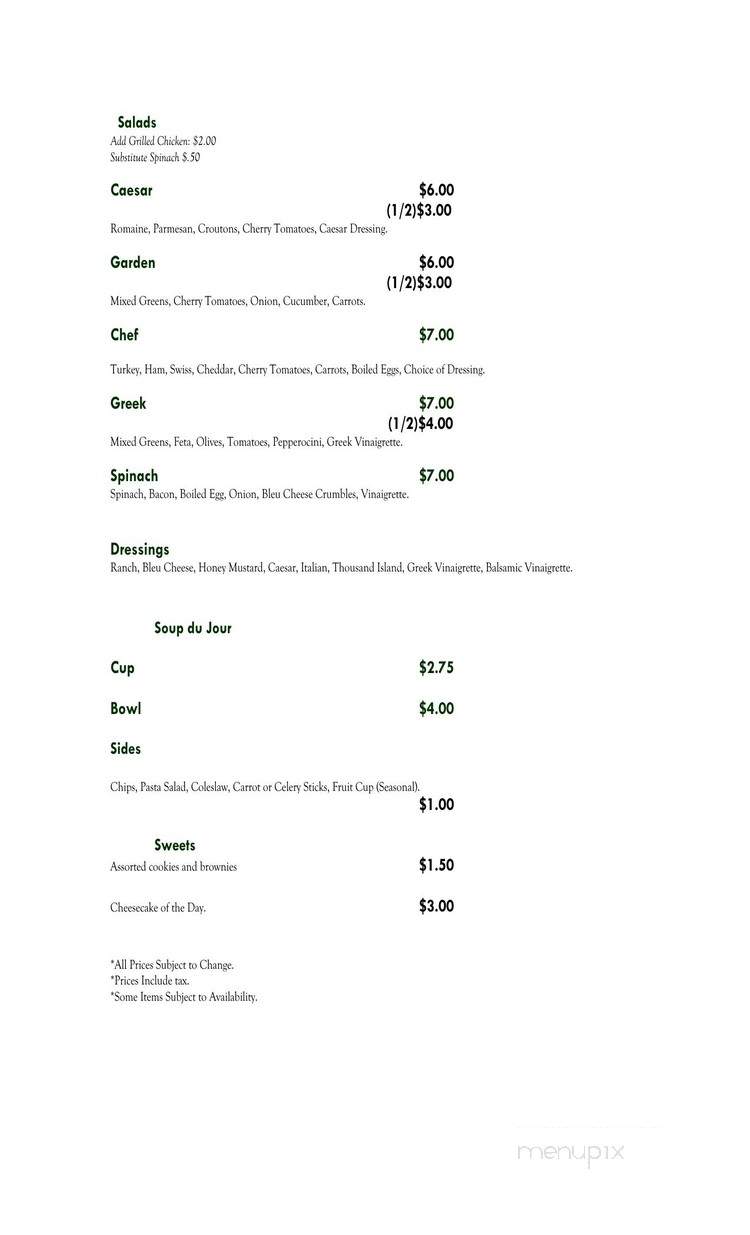 Underground Cafe - Madison, GA menu_pic