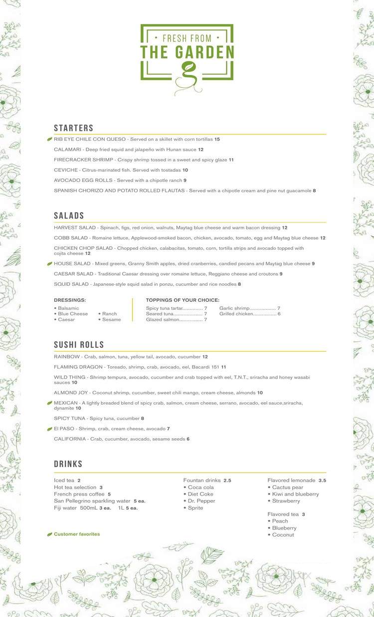 The Garden Restaurant & Bar - El Paso, TX menu_pic