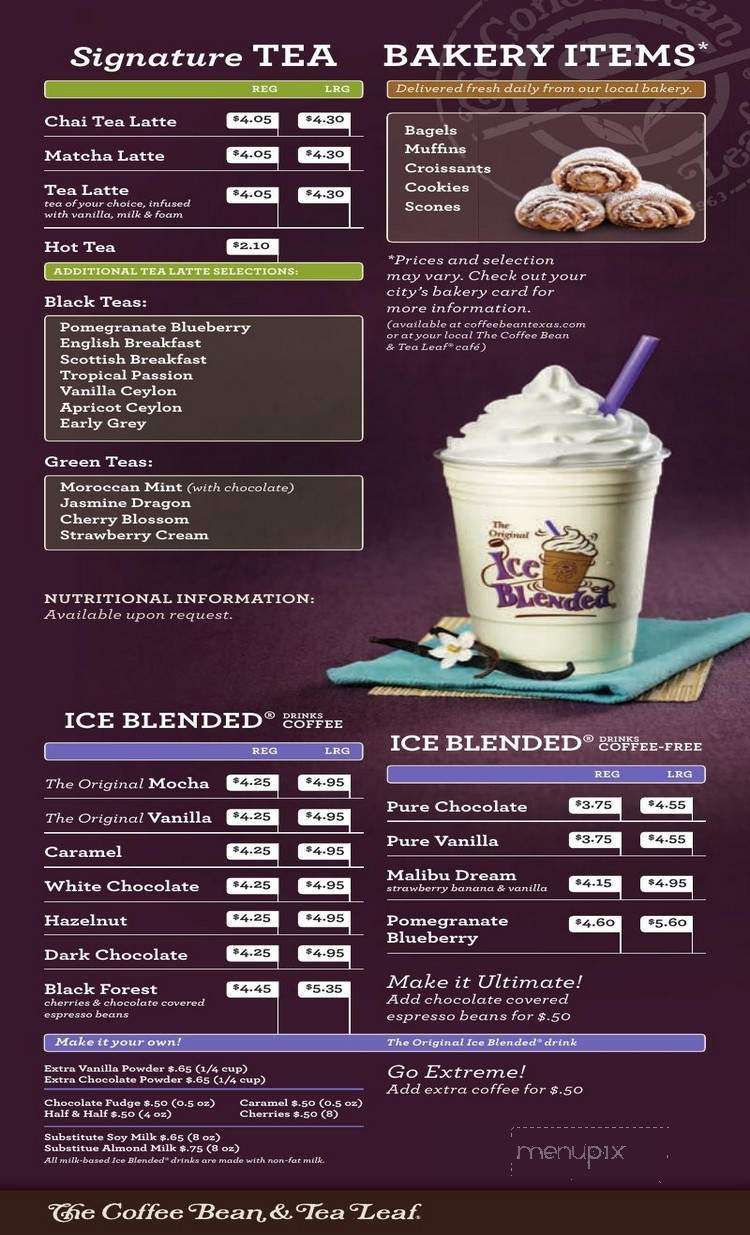 Menu Of Coffee Bean And Tea Leaf In Dallas Tx 75248