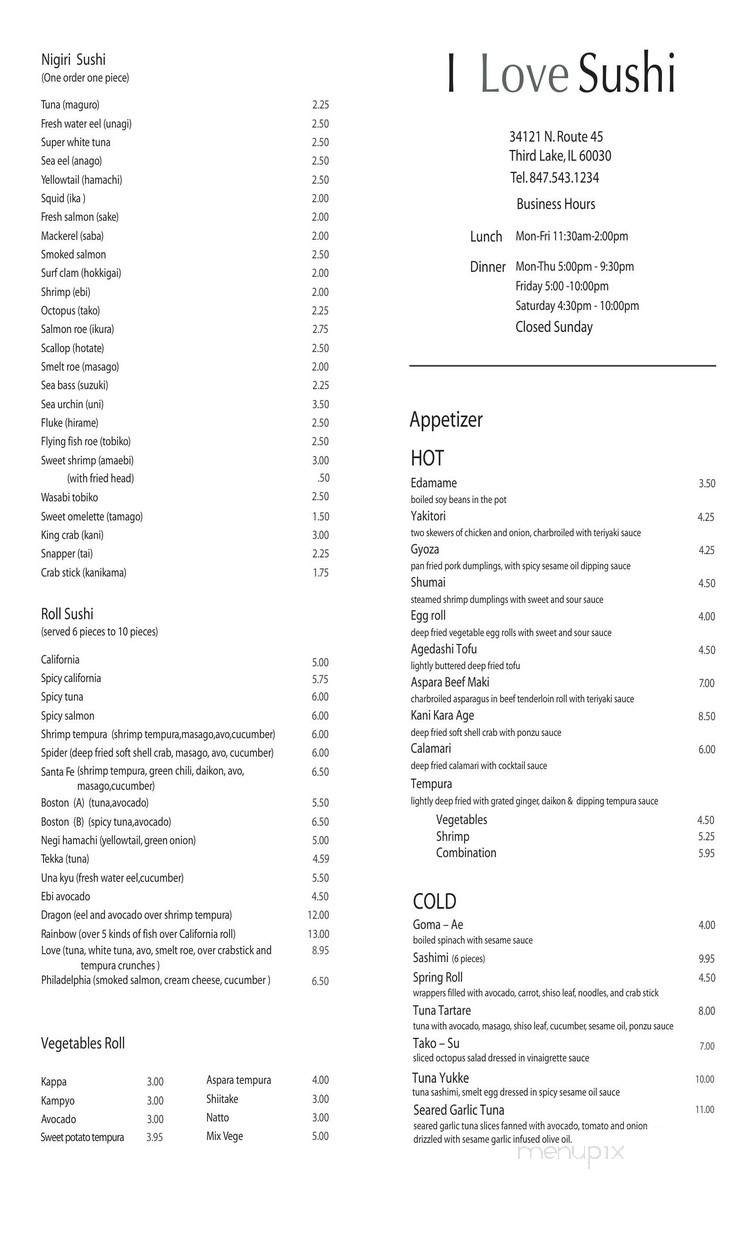 I Love Sushi - Grayslake, IL menu_pic