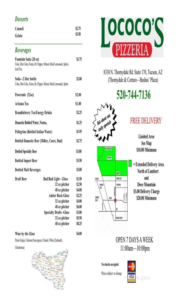 Lococo's Pizzeria - Tucson, AZ menu_pic