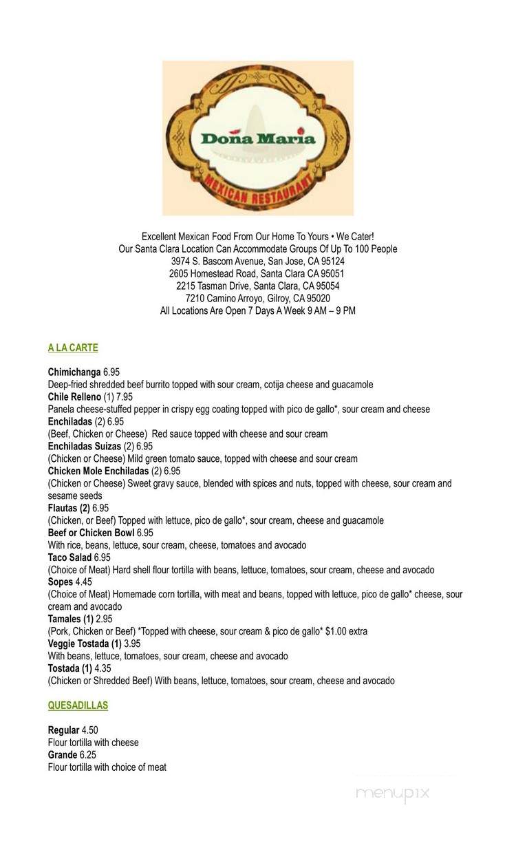 Dona Maria - San Jose, CA menu_pic