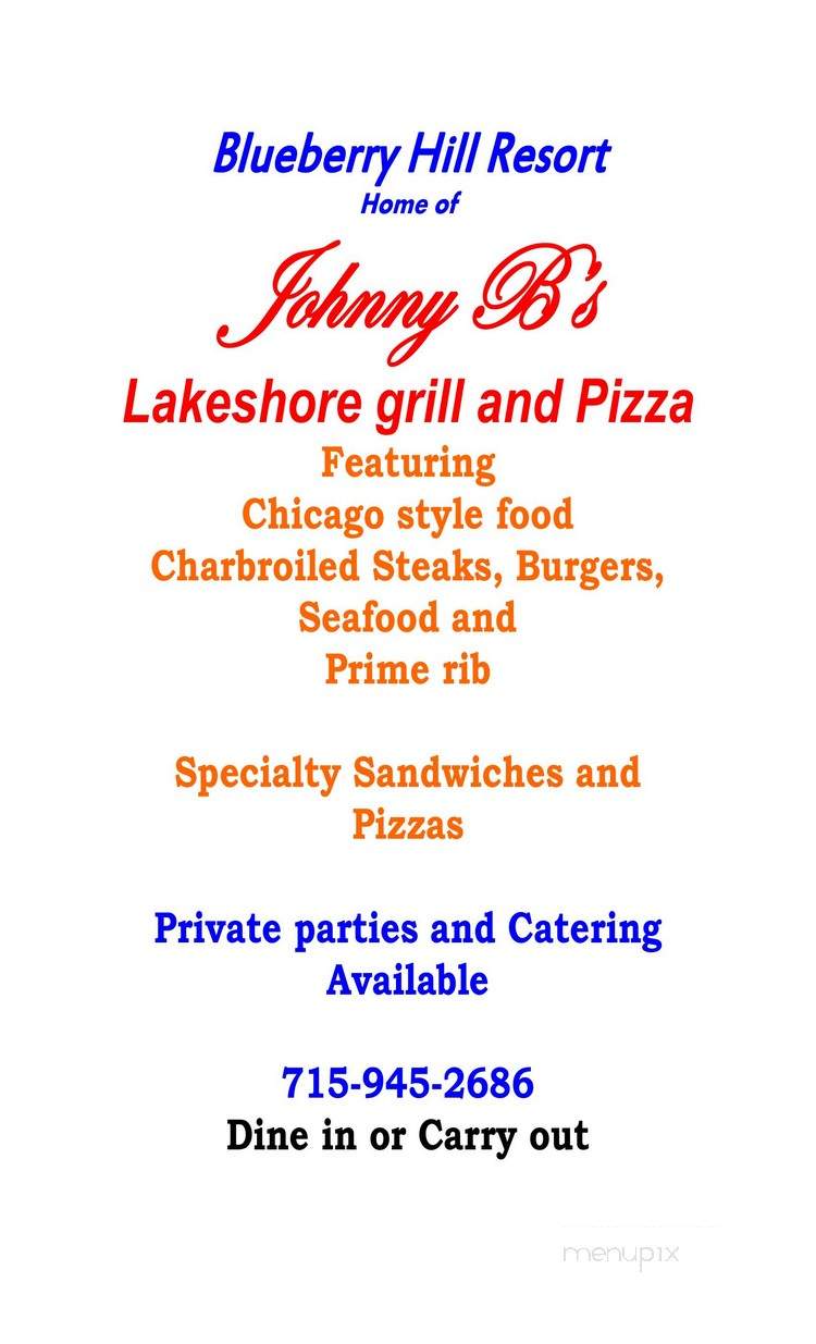 Johnny B's Lakeshore Grill & Pizza - Couderay, WI menu_pic