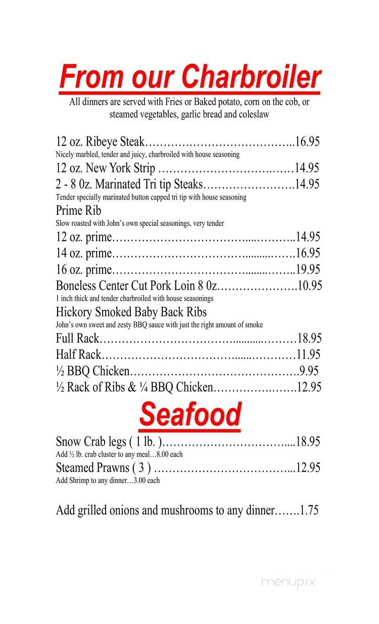 Johnny B's Lakeshore Grill & Pizza - Couderay, WI menu_pic