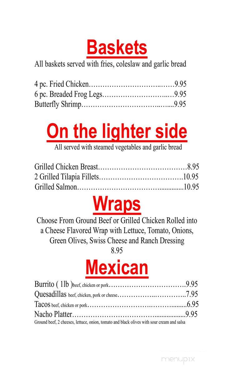 Johnny B's Lakeshore Grill & Pizza - Couderay, WI menu_pic