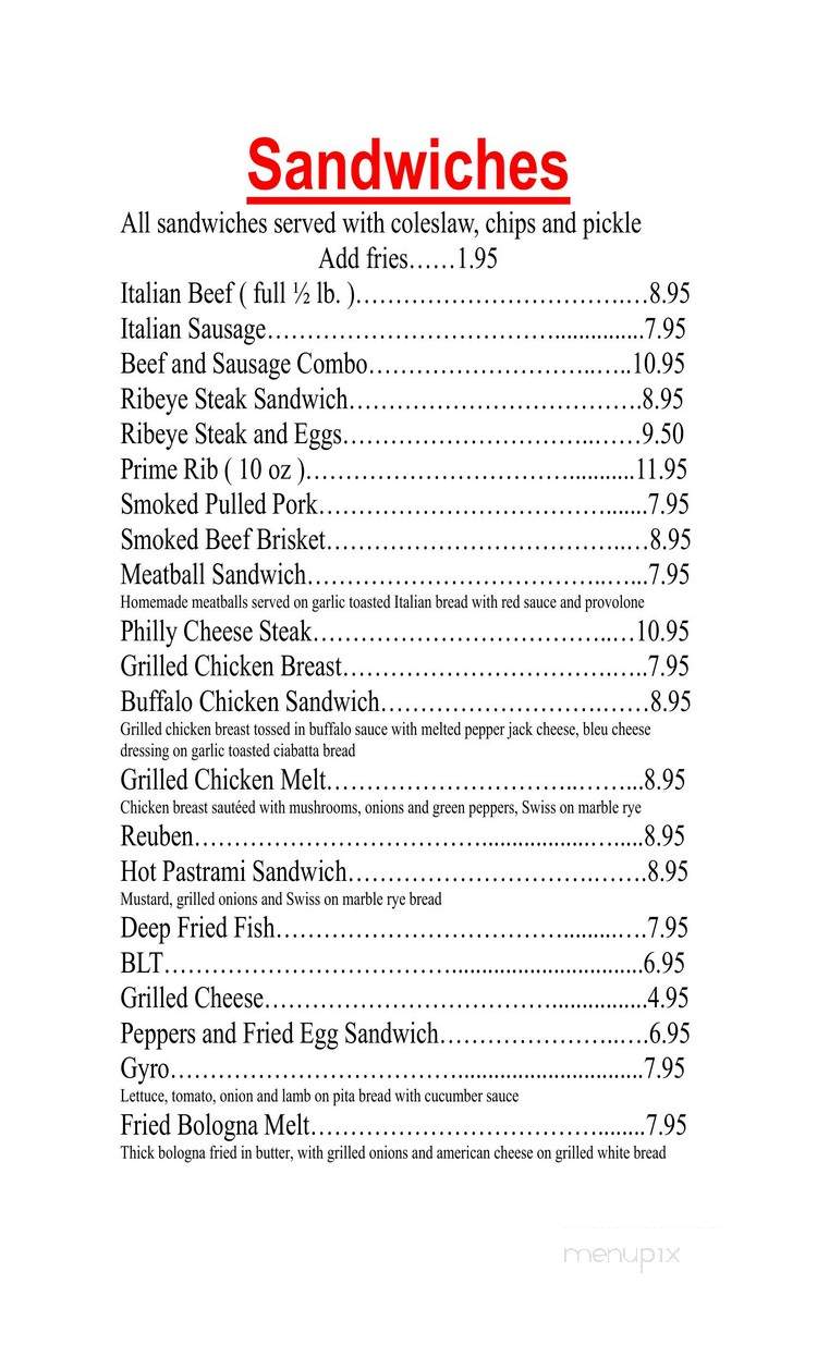 Johnny B's Lakeshore Grill & Pizza - Couderay, WI menu_pic