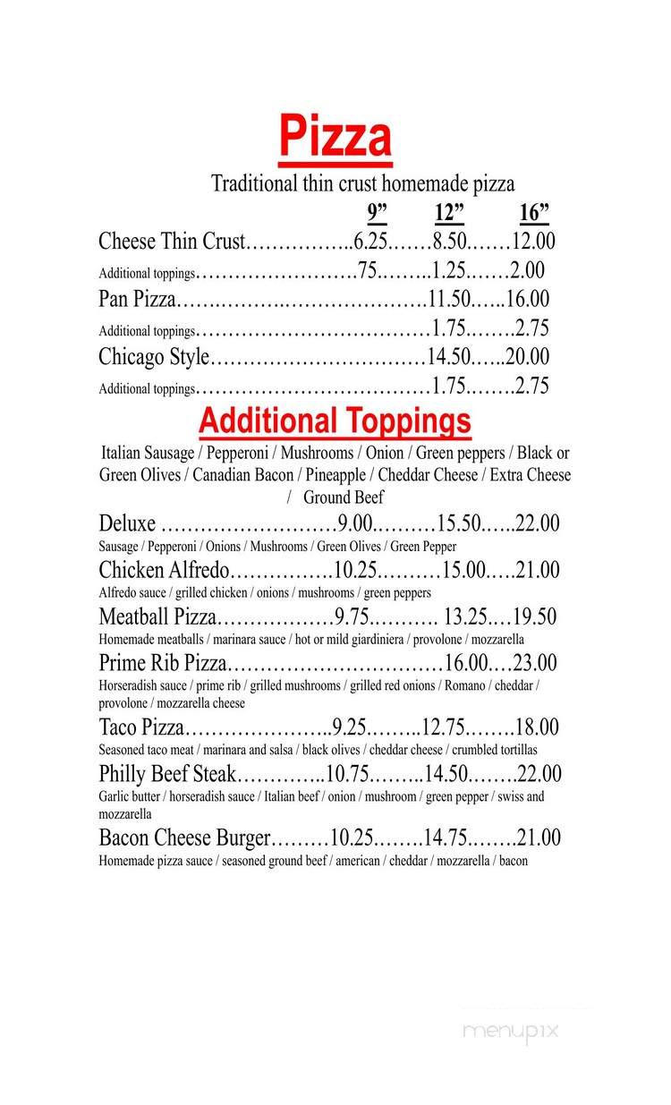 Johnny B's Lakeshore Grill & Pizza - Couderay, WI menu_pic