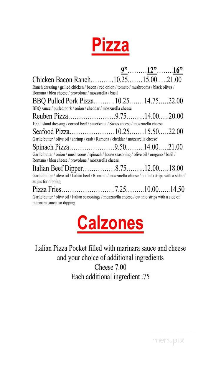 Johnny B's Lakeshore Grill & Pizza - Couderay, WI menu_pic