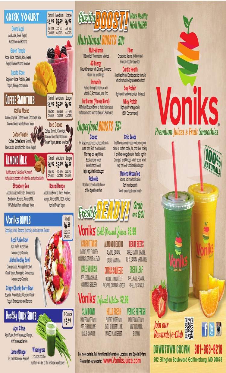 Voniks Premium Juices & Fruit Smoothies - Gaithersburg, MD menu_pic