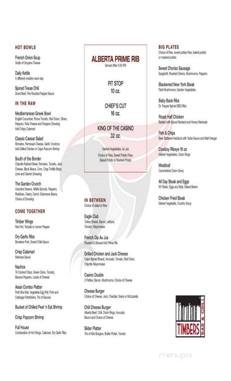 Timbers Bar and Grill - Whitecourt, AB menu_pic