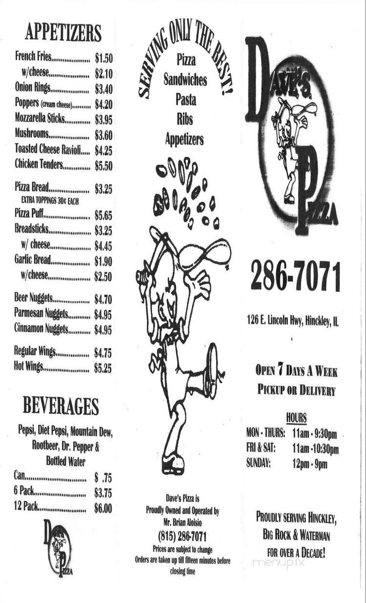 Dave's Pizza - Hinckley, IL menu_pic