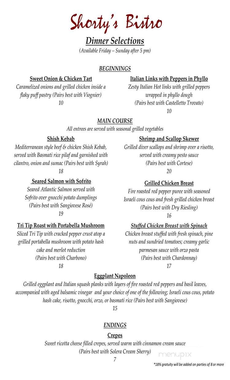 Shorty's Bistro - Temecula, CA menu_pic