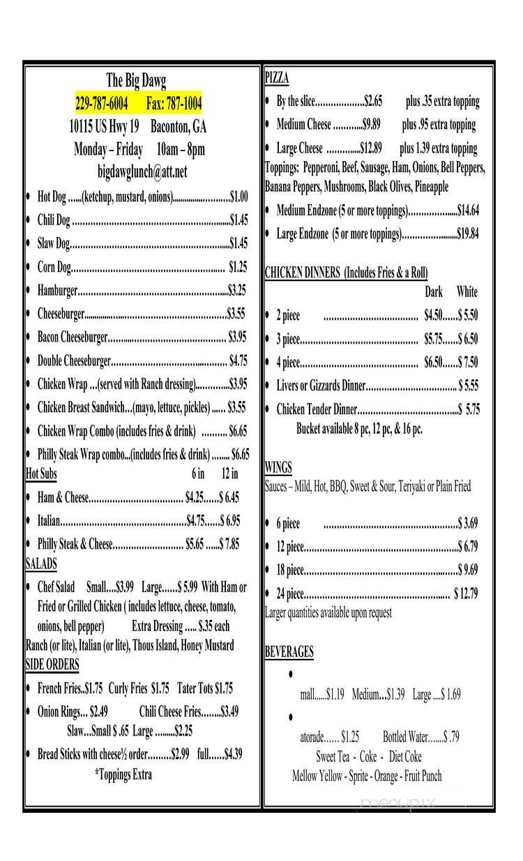 Big Dawg - Baconton, GA menu_pic
