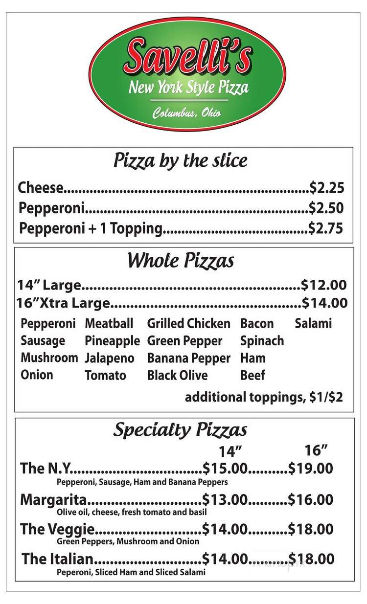 Savelli's - Columbus, OH menu_pic