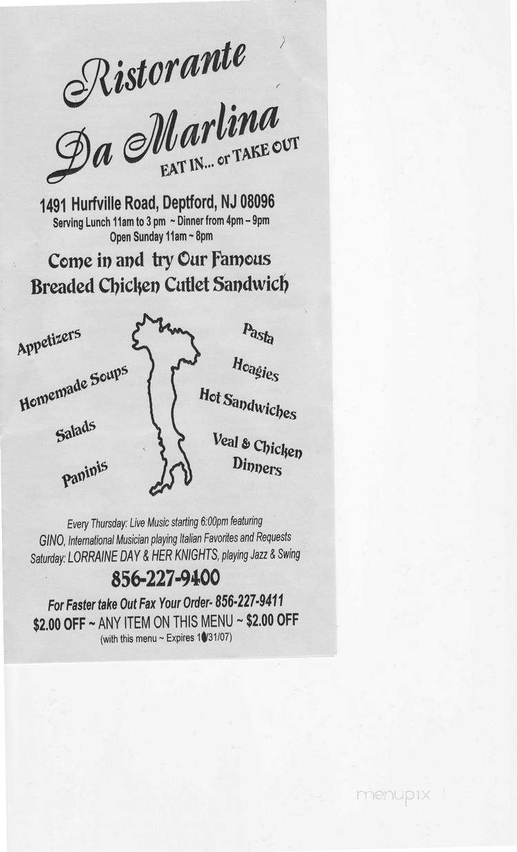Ristorante Da Marlina - Deptford, NJ menu_pic