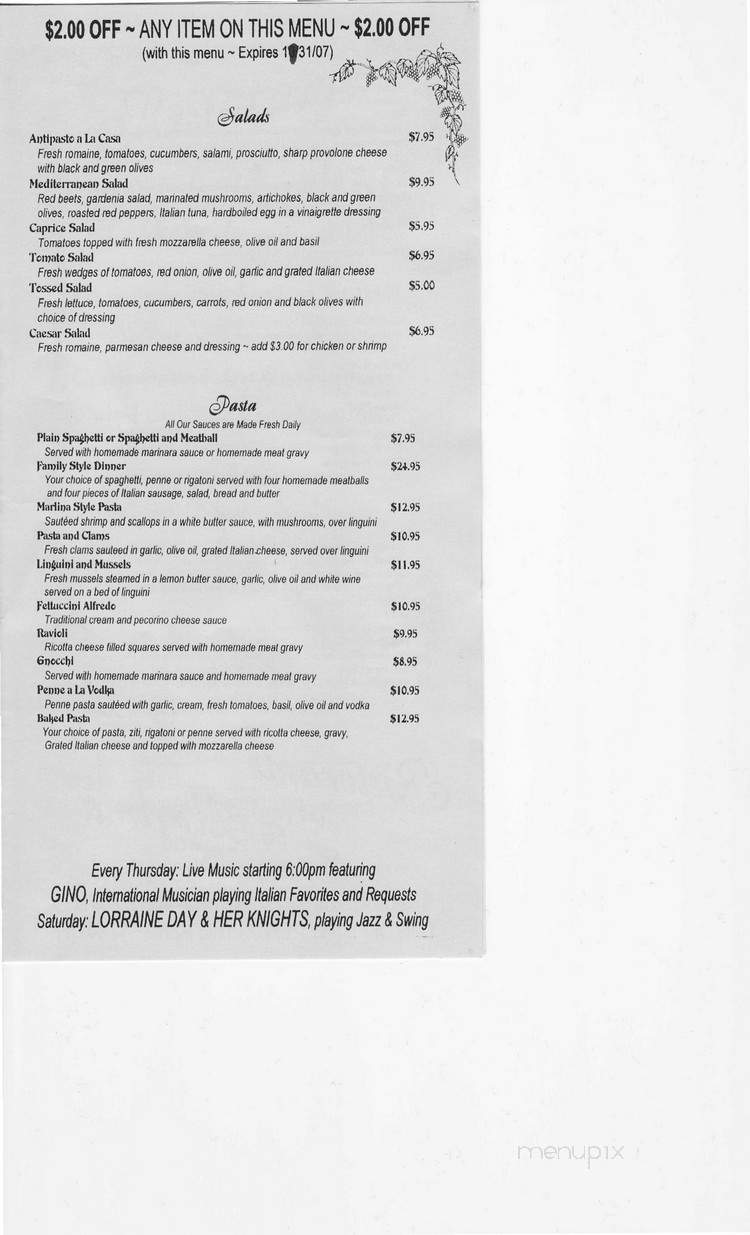 Ristorante Da Marlina - Deptford, NJ menu_pic