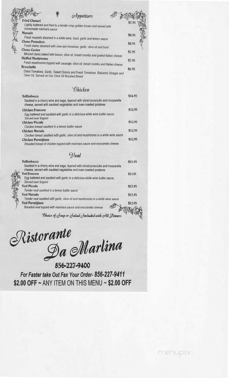 Ristorante Da Marlina - Deptford, NJ menu_pic