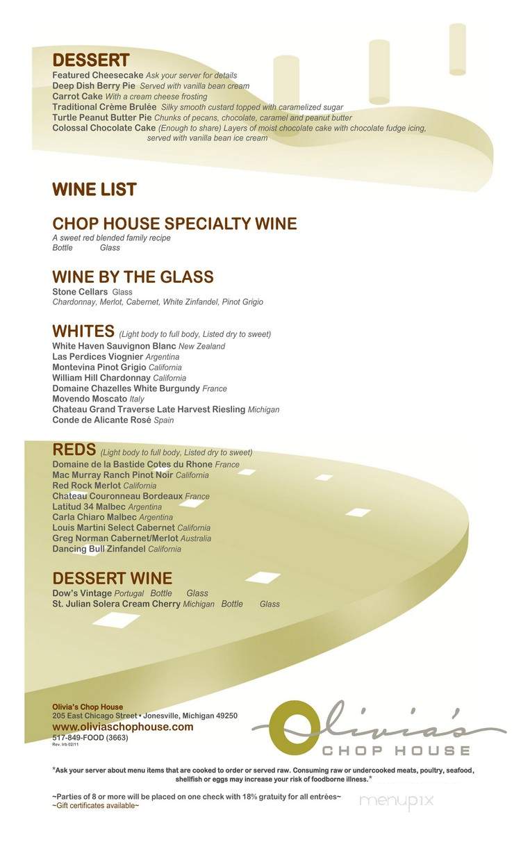 Chicago Water Grill - Jonesville, MI menu_pic