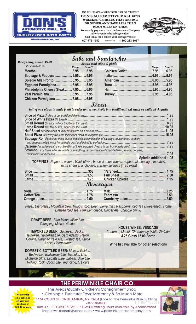 Pronto - Binghamton, NY menu_pic